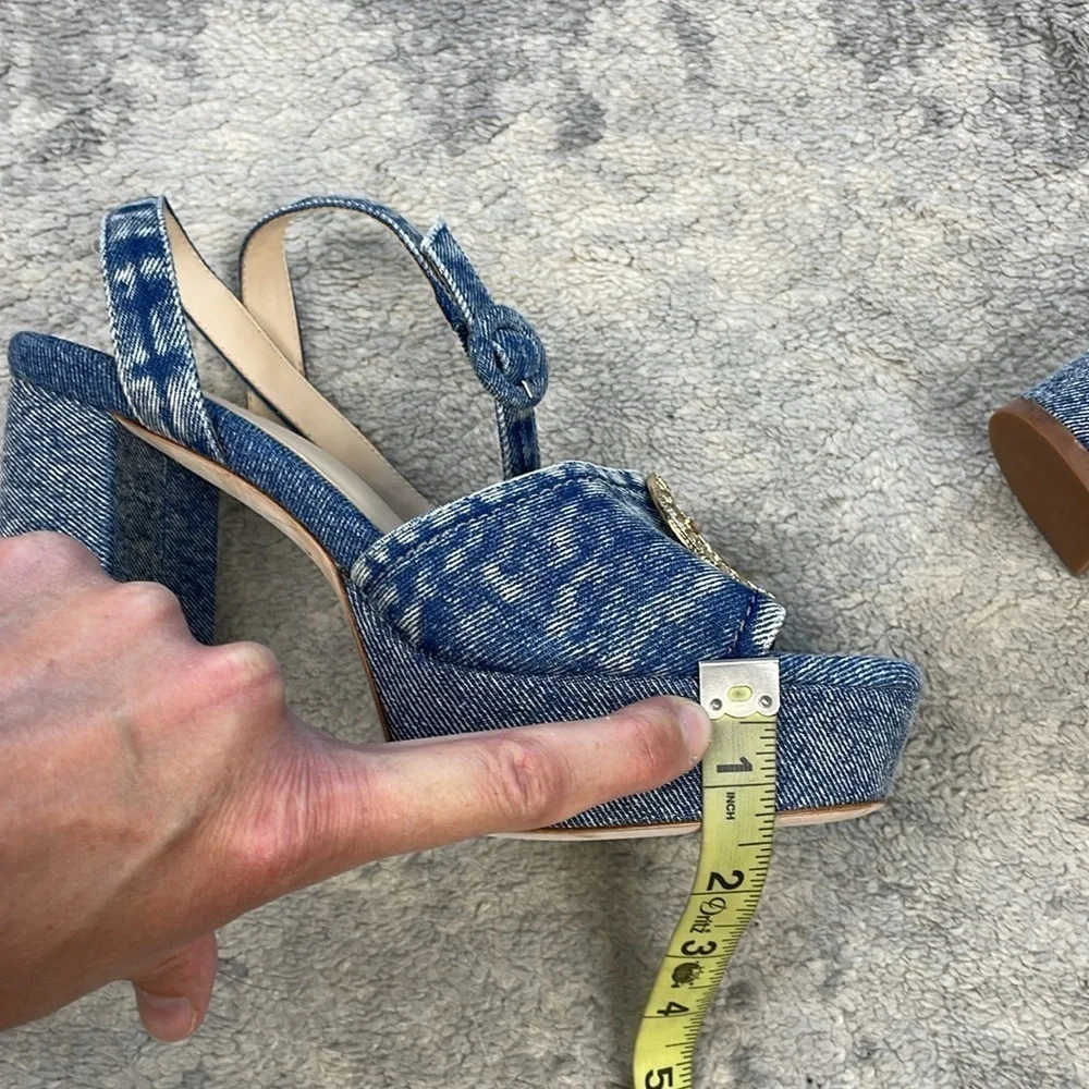New L’Agence Andree Denim Nautical Anchor Platform Sandal Blue Jean Sz 6